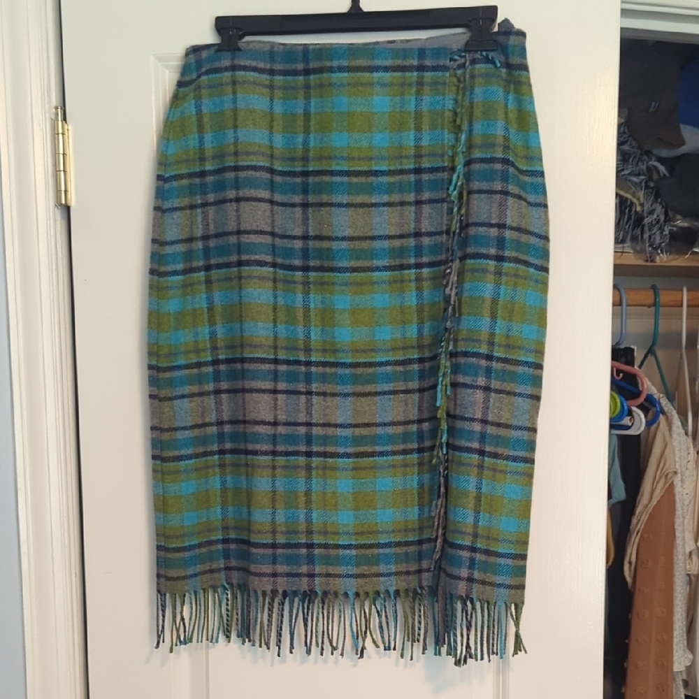 J. Jill Green and Blue Plaid Pencil Skirt, Side Zip